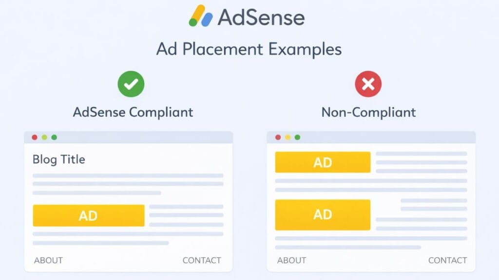 What Is Google AdSense? The Complete Guide to Getting Started (2026) 4 AdSense ad placement guidelines compliant vs non-compliant layout
