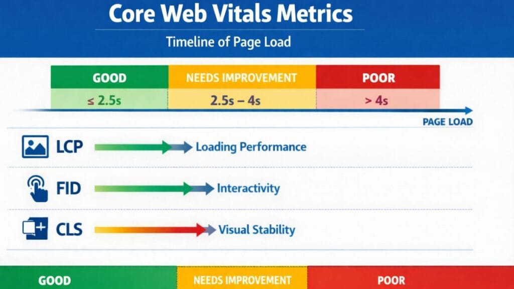 Core Web Vitals LCP INP CLS thresholds diagram