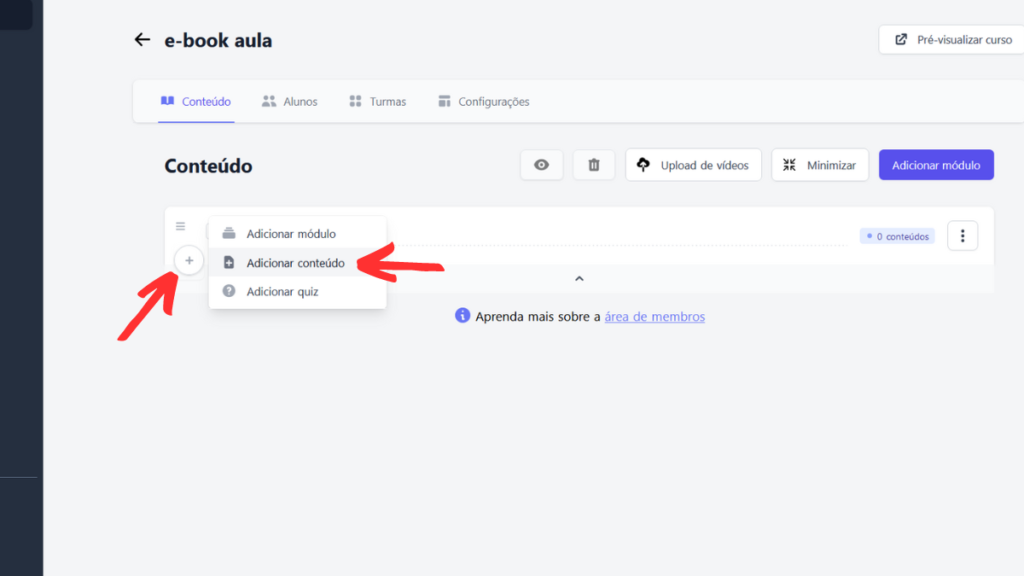 Adicionando conteúdo na kiwify