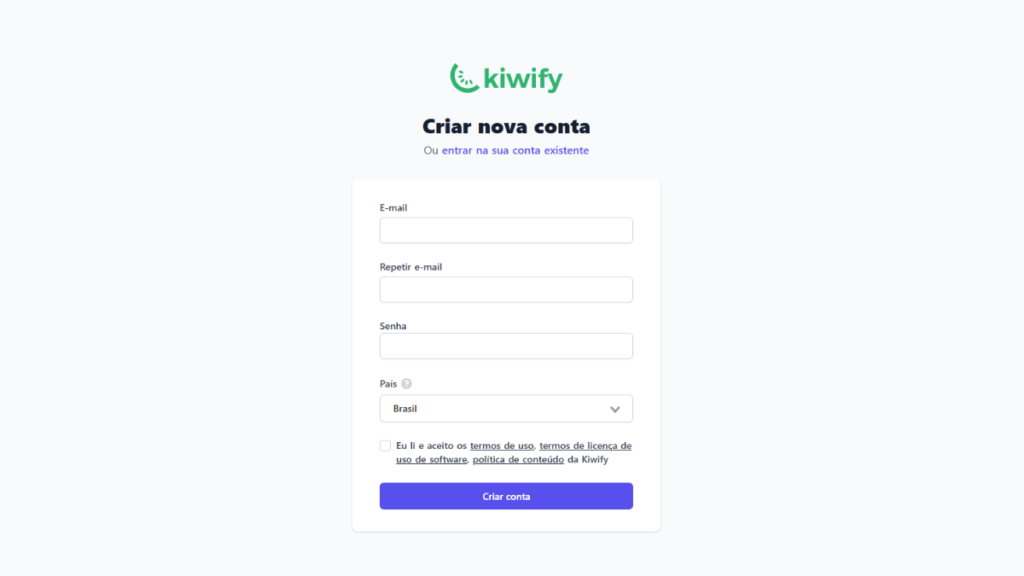 criando conta na kiwify