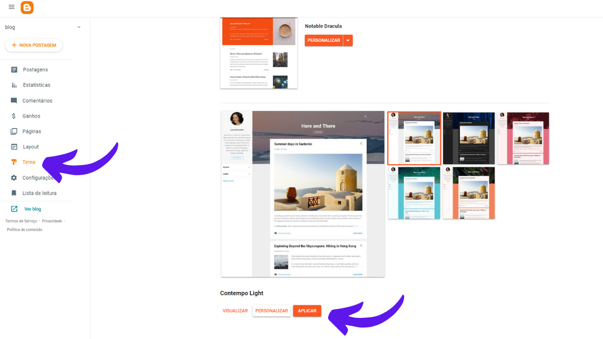 Como adicionar tema no blogger