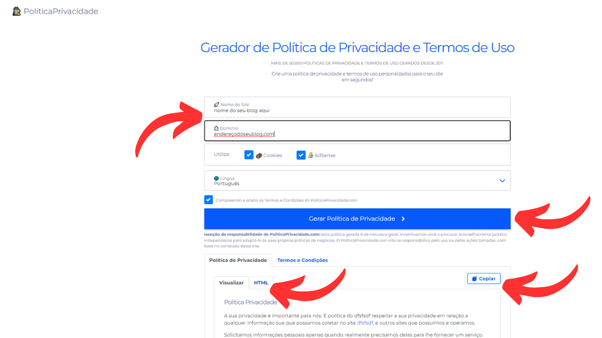 Como criar página de política de privacidade no blogger