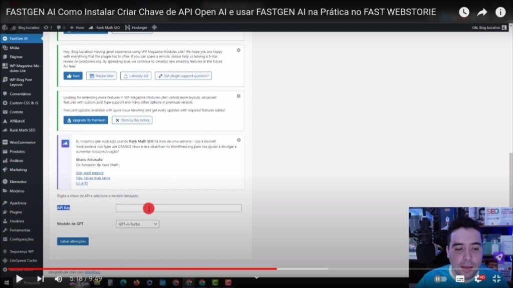 adicionando chave de api no fastgen ai