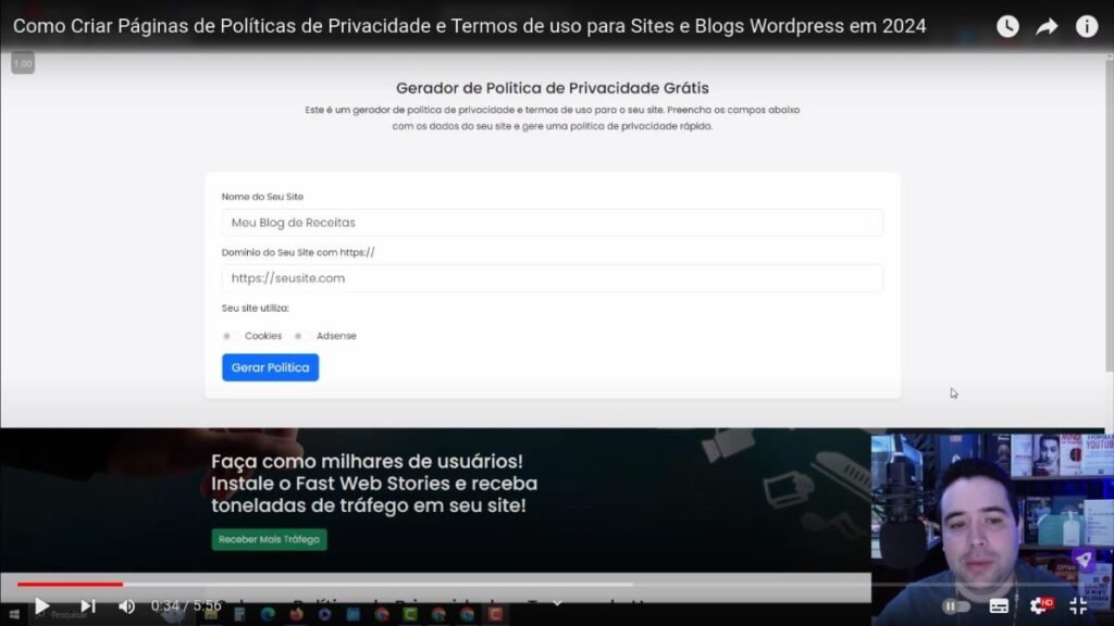 como criar páginas de políticas de privacidade e termos de uso para blogs em WordPress. 