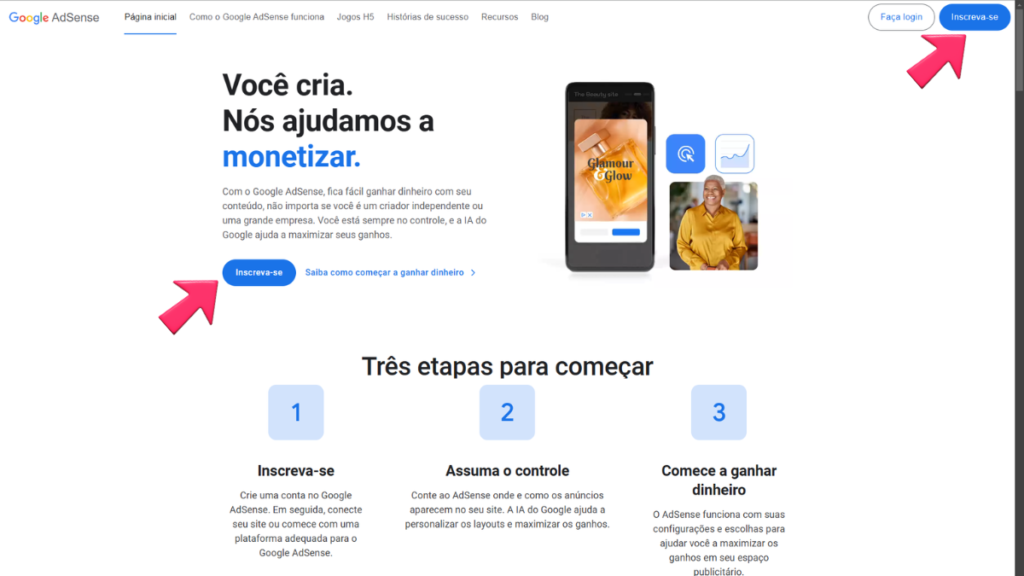 Passo a passo de como criar uma conta no Google AdSense