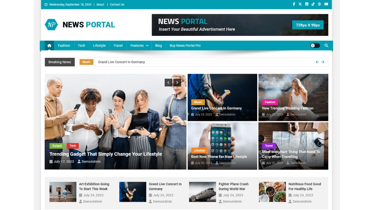 Comparação dos temas WordPress gratuitos News Portal e Donovan para blogs com AdSense