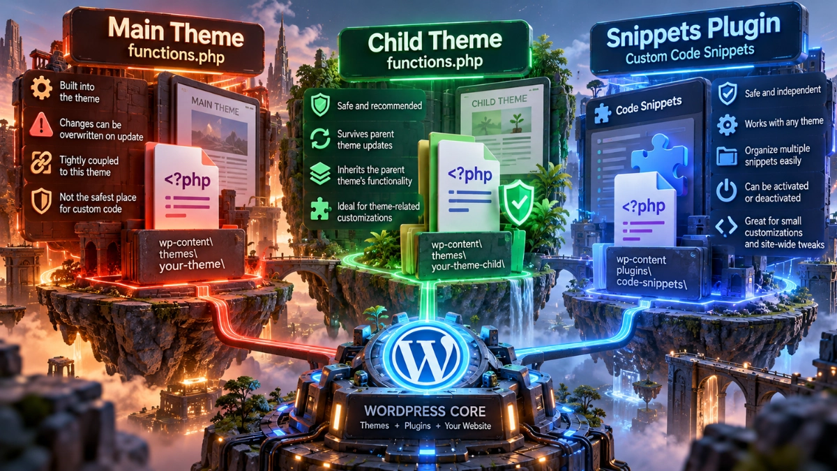 Diferenças entre functions.php, tema filho e plugin de snippets para personalizar o WordPress