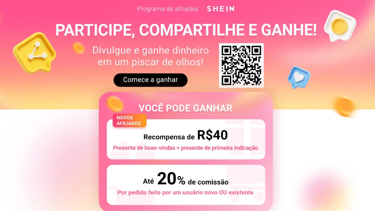 tela do programa de afiliado da shein
