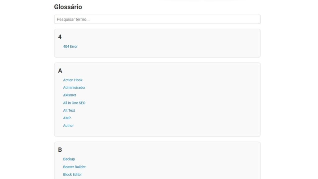 Glossário para Blogs WordPress