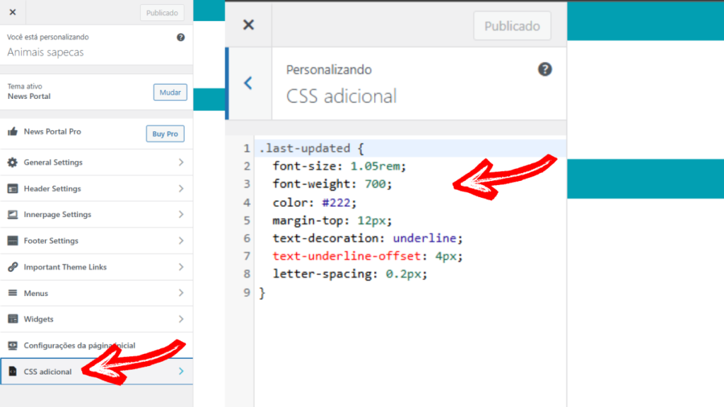 Adicionar o CSS personalizado