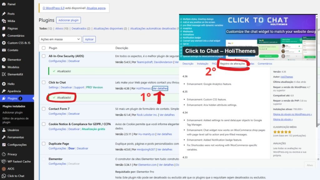 Como verificar o que mudou em cada atualização do plugin
