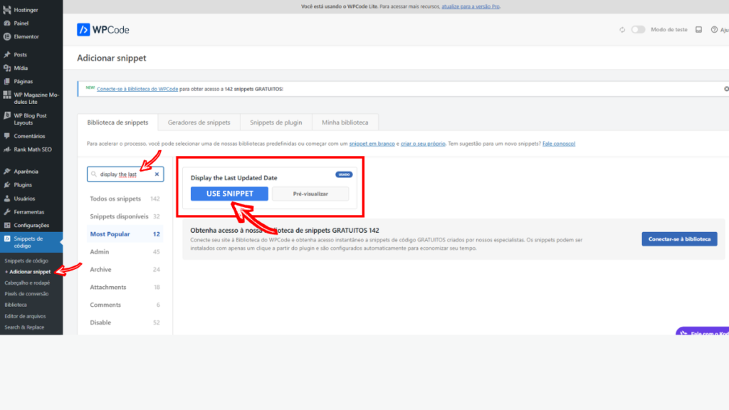 Importar o snippet da biblioteca