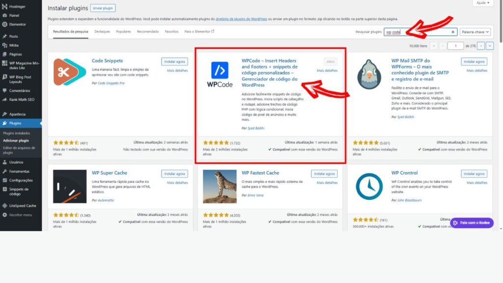 Instalar o plugin WPCode