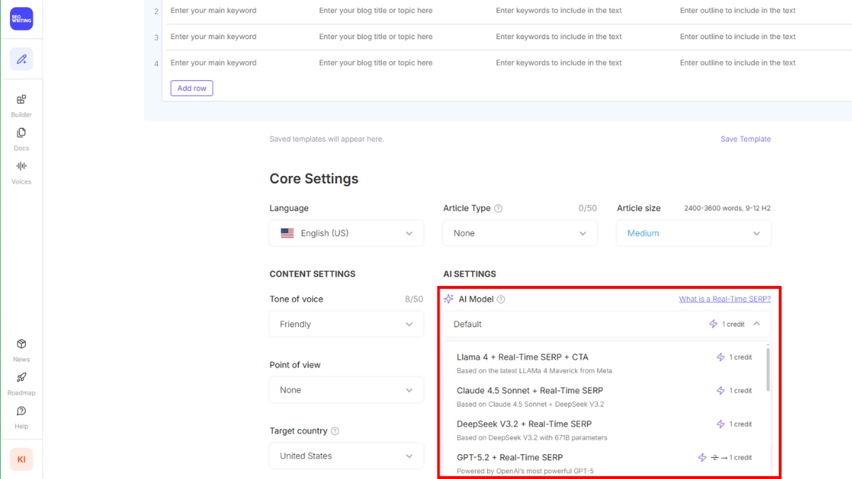 Modelos de IA por Trás do Bulk Articles da seowriting ai