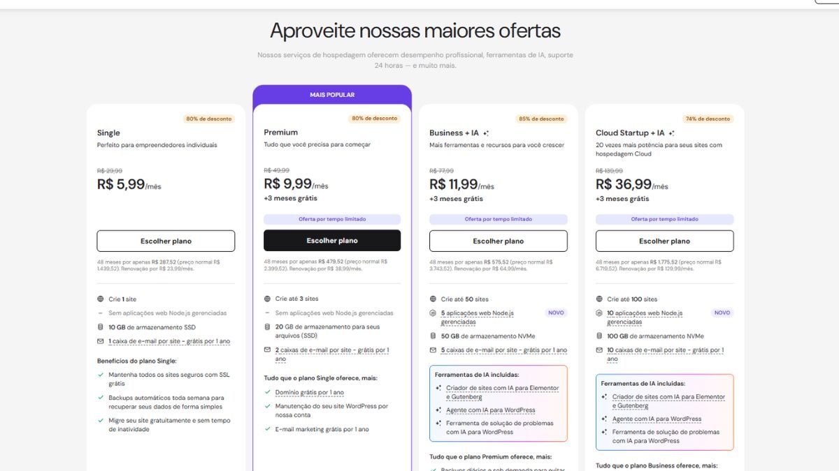 Planos de Hospedagem WordPress da Hostinger