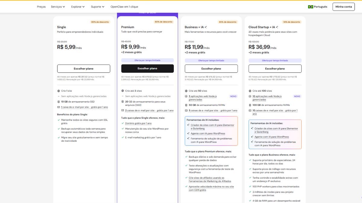 Preço e Custo-Benefício da hostinger