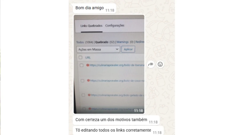 print dos links Quebrados no blog culinaria pra vale