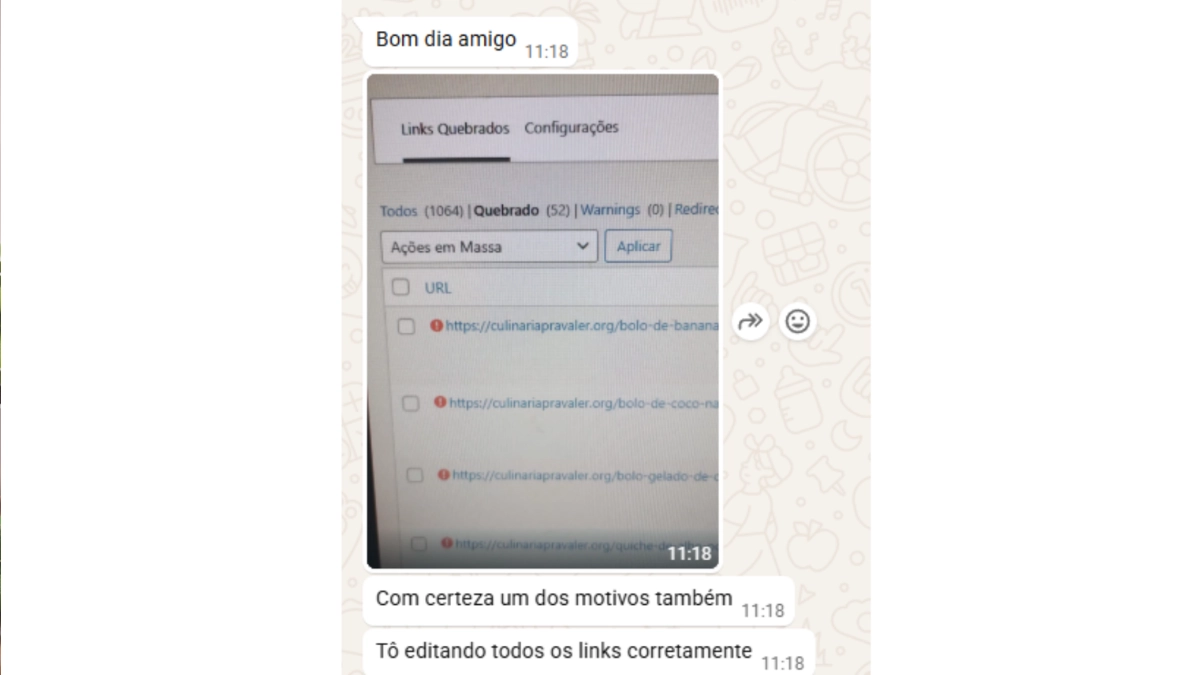 print dos links Quebrados no blog culinaria pra vale