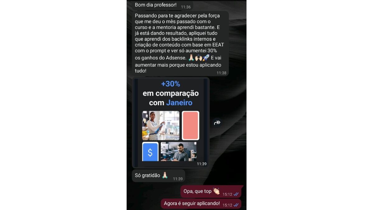 relatório enviado pelo Google Adsense confirmou 30% de aumento dos ganhos