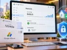 Verificação de endereço PIN do Google AdSense com carta de confirmação e painel de pagamentos.