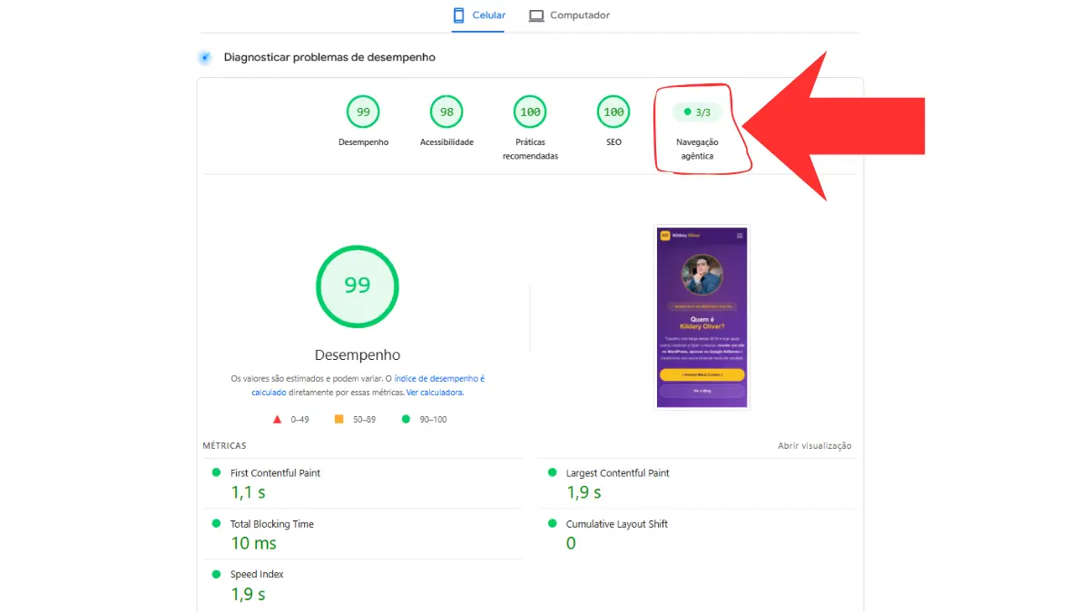 Navegação Agêntica no pagespeed