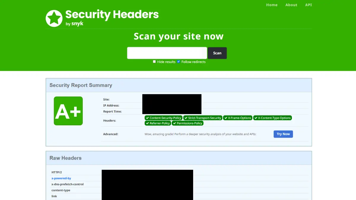 site Security Headers nota A+