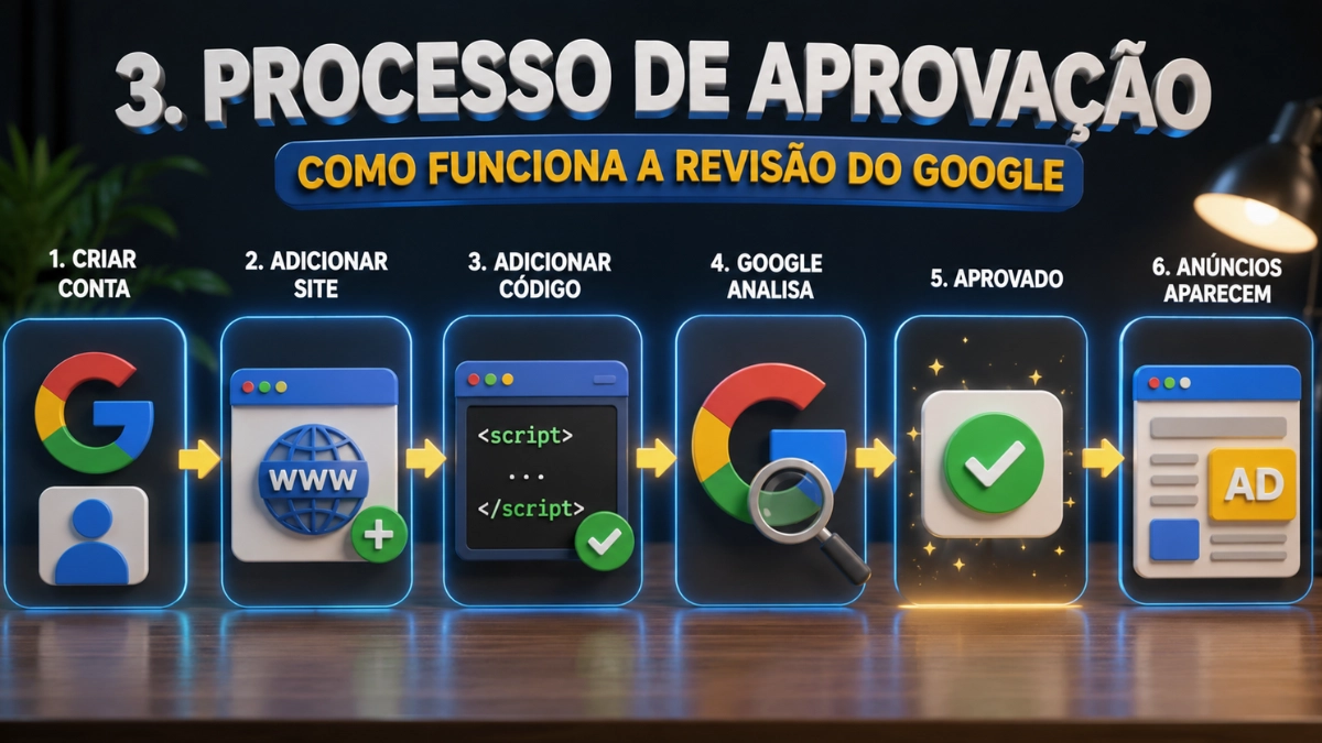 Google AdSense: Guia Completo para Ganhar Dinheiro com Blogs e Sites em 2026 3 Como funciona a revisão do Google AdSense