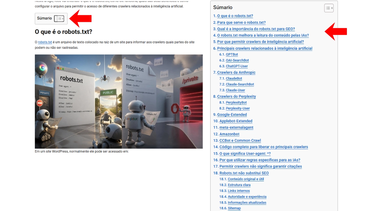 Veja o exemplo de como índices como aparecem nos artigos