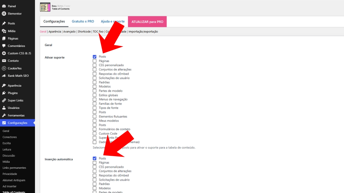 configurando onde o índice vai aparecer