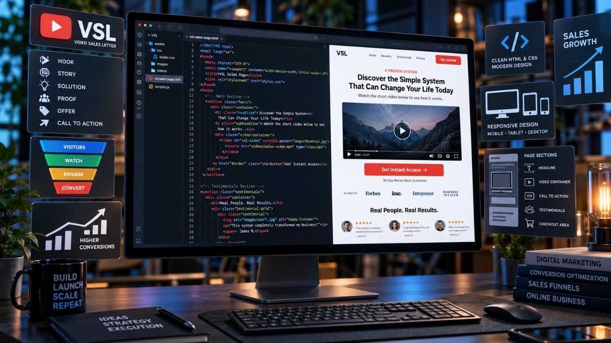 Código HTML para Criação de Página VSL